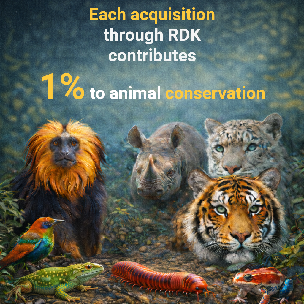 Chaque acquisition via le RDK contribue à hauteur de 1 % à la conservation des animaux.