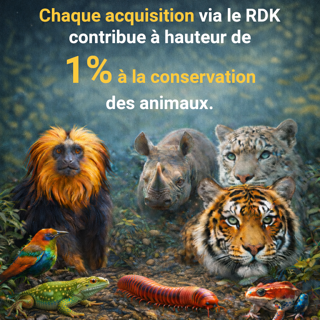 Chaque acquisition via le RDK contribue à hauteur de 1 % à la conservation des animaux.