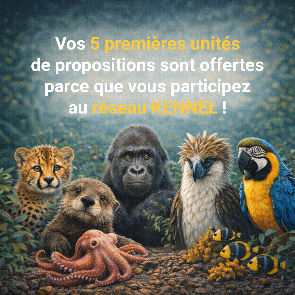 Vos 5 premières unités de propositions sont offertes parce que vous participez au réseau KENNEL !