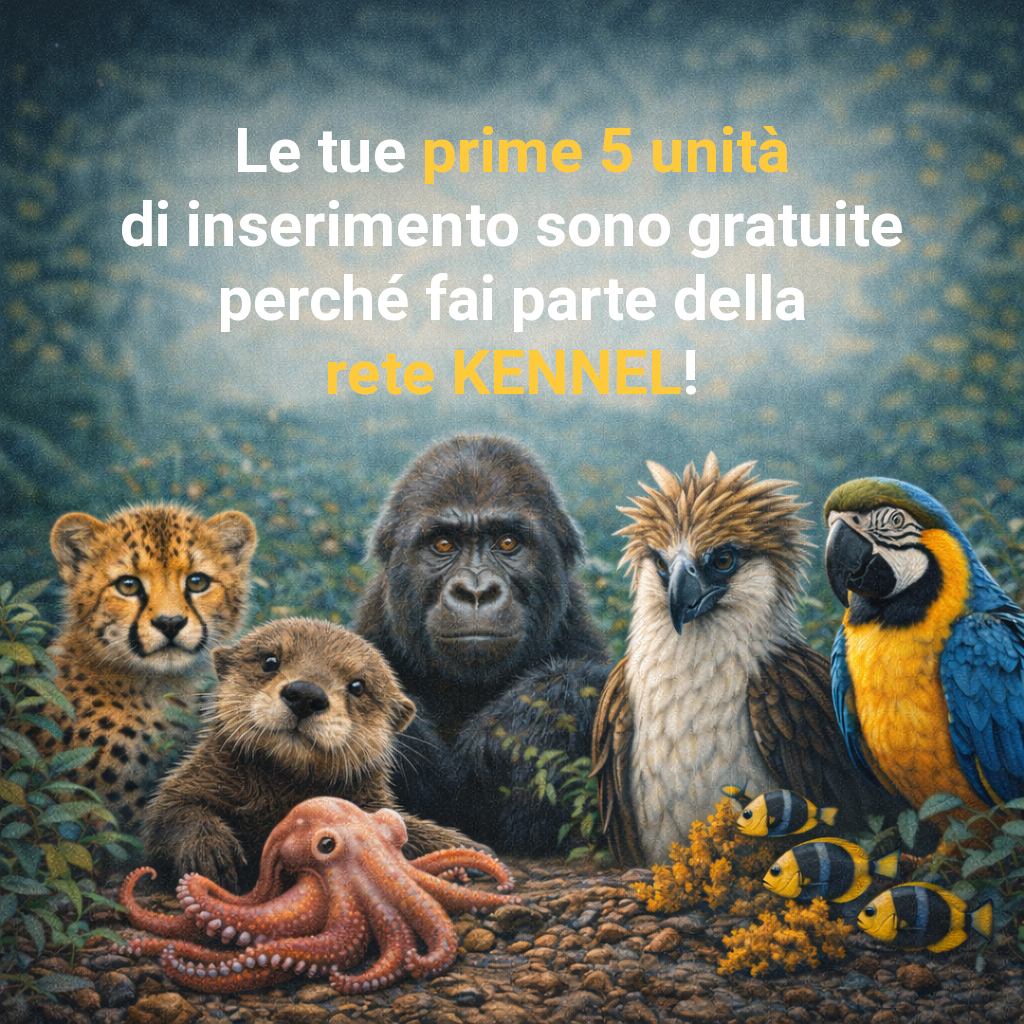 Le tue prime 5 unità di inserimento sono gratuite perché fai parte di Le réseau de KENNEL!
