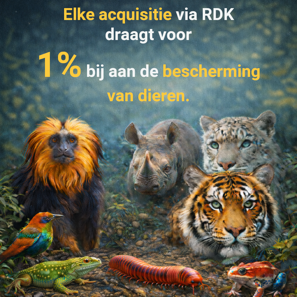 Elke acquisitie via RDK draagt voor 1% bij aan de bescherming van dieren.